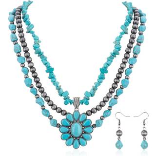 Montana West Rustic Coutures turkis halskædeøreringe smykker sæt til kvinder cowgirl lagdelt boho krave halskæde sæt RNS-1011tq