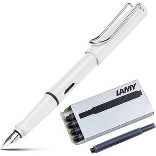 Lamy Safari Fountain Pen Medium Nib og 5 Black T10 Ink -patroner (hvid)