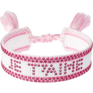DARK Woven Friendship Bracelet With Crystals Je T'aime White W/Bubblegum Pink
