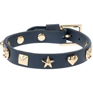 DARK Leather Sign Stud Bracelet Navy Blue