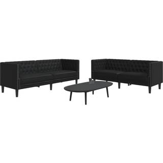 3-Personers Chesterfield-Sofasæt Kunstlæder Farvet - Sort / 2-personers 3-personers
