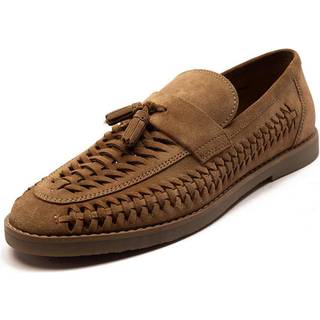 Off The Hook Off The Hook Light Brown Tiger Tassel Suede Leather Slip-On Loafers with Woven Detail
