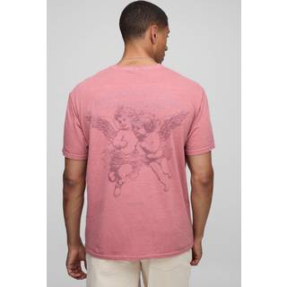 Mens Red Regular Fit Washed Cherub Tonal Hi Build T-Shirt