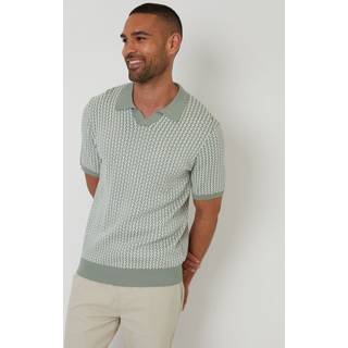 Threadbare Threadbare Green Jacquard Geo Trophy Neck Knitted Polo Shirt