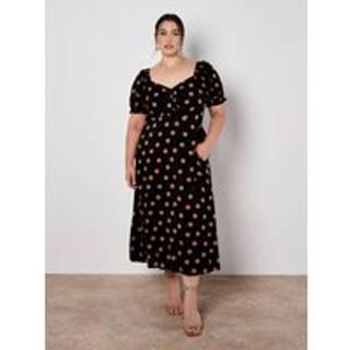 Apricot Apricot Big Spot Bow Detail Midi Dress - EU 38 (UK 10)