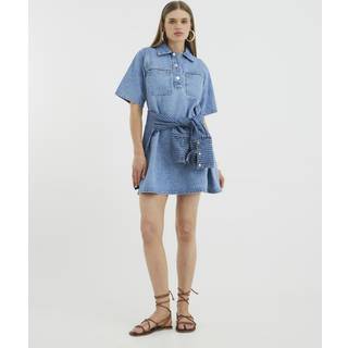 River Island River Island Light Blue Shirt Collar 100% Cotton Dress