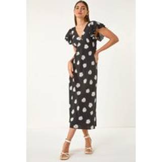 Roman Roman Black Floral Print Frill Midi Dress