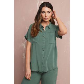 Lts Tall Khaki Green Acid Wash Pocket Shirt 18 Lts | Tall Women's Shirts & Blouses