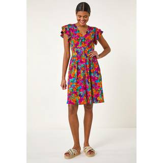 Roman Floral Print Button Frill Dress46