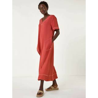 Roman Roman Brown Contrast Stitch Detail A-Line Dress