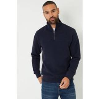 Threadbare Threadbare Blue Textured Quarter Zip Sweatshirt