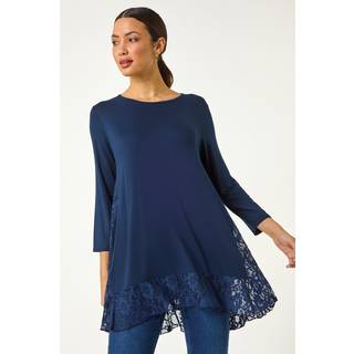 Roman Lace Blomster Tryk Hem Tunika Top38