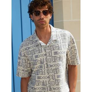 Threadbare Threadbare Blue Relaxed Fit Printed Textured Short Sleeve Shirt