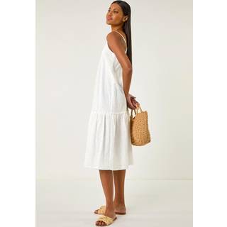 Roman Broderi Frill Tiered 100% Bomuld Midi KjoleEU 46 (UK 18)