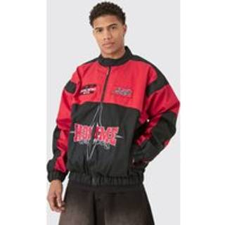 Mens Oversized Homme Twill Moto Jacket In Red
