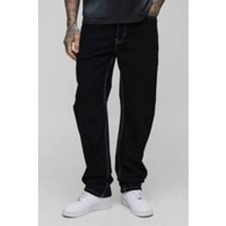Mens True Black Tall Straight Rigid Contrast Stitch Jeans