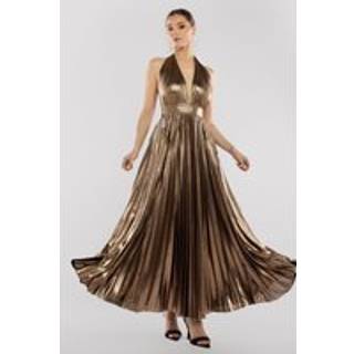 Deep V Pleated Halter Maxi Dre