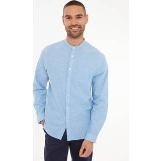 Threadbare Threadbare Blue Grandad Collar Linen Blend Long Sleeve Shirt
