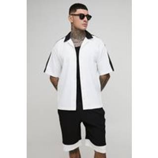 Mens Black Tall Oversized Pleated Short Sleeve Panel Shirt & Short Set