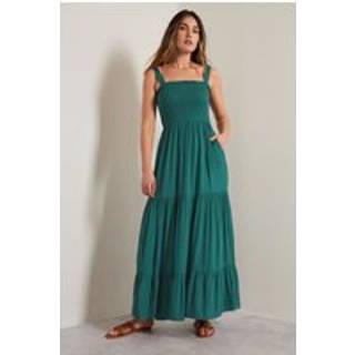 Lts Tall Teal Green Shirred Maxi Dress 10 Lts | Tall Women's Maxi Dresses