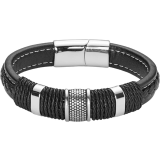 Icon Armbånd i Sort Læder & Sølvfarvet Stål