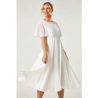 Roman Roman White Petite Trim Neck Short Sleeve Dress