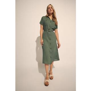 Lts Tall Khaki Green Linen Button Midi Dress 10 Lts | Tall Women's Midi Dresses
