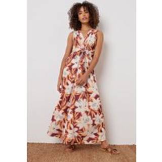 M & Co M & Co Orange Floral Twist Front Sleeveless Maxi Dress