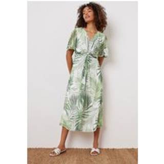 M & Co M & Co Green Mesh Short Sleeve Twist Front Dress