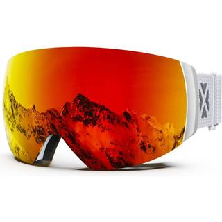 Maxjuli skibriller m?nd Kvinder OTG Snow-beskyttelsesbriller med magnetisk udskiftelig anti-Fog HD-objektiv UV-beskyttelse (hvid ramme/r?d linse)