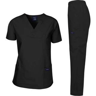 Dagacci Medical Uniform Woman and Man Scrub Set Unisex Medical Scrub Top og Pant Black XXL
