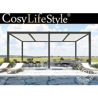 Bioklimatisk pergola pavillon /Havepavillon San Pablo, 3x5,8m, Sort/Hvid