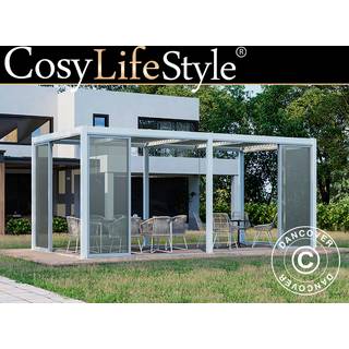Bioklimatisk pergola pavillon /Havepavillon San Pablo med skydedøre, 3x5,8m, Hvid