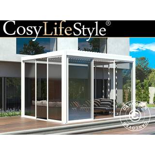 Bioklimatisk pergola pavillon /Havepavillon San Pablo med skydedøre, 4x4m, Hvid
