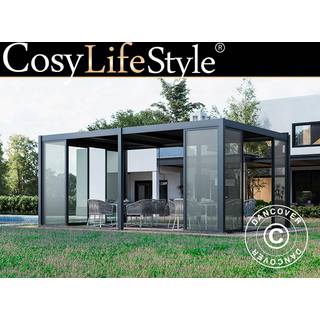 Bioklimatisk pergola pavillon /Havepavillon San Pablo med skydedøre, 4x5,8m, Sort