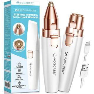 Genopladelig 2-i-1 øjenbrynsskærer og ansigtsbehåringsfjerner til kvinder – smertefri, skånsom mod huden, til våd og tør brug