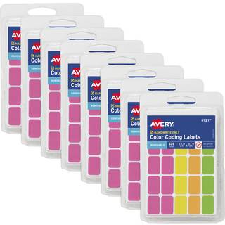 Avery farvekodning aftagelige etiketter 1/2 """" x 3/4 """" Assorterede neonfarver Ikke-udskrivbare 8 pakker 4 200 Blanke etiketter i alt (21928)