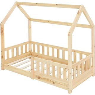 Seng med faldsikring gitterramme og betræk 70x140 cm Naturligt fyrretræ