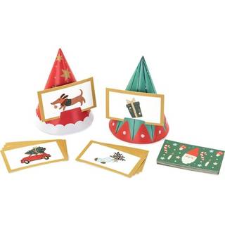6 stk. Julegætteleg med nissehuer og illustrerede kort til festlig hygge