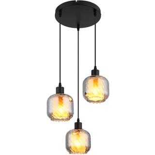 Hængelampe Xia, Ø 35 cm, røggrå, 3 lyskilder, glas