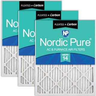 Nordic Pure 14x20x1 (13 1/2 x 19 1/2 x 3/4) Plisserede luftfiltre Merv 14 Plus Carbon 3 Pack