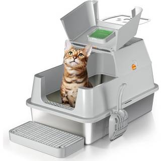 Eosarcu rustfrit stl kattebakker med lg 180 flip-top XL ekstra stor lukket affaldskasse dkket metal hjsidet affaldsspand med trin og sko Let