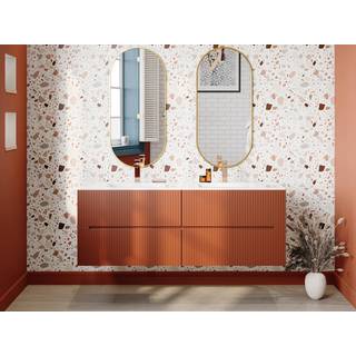 Skabsmøbel under håndvask, suspenderet stribet terracotta - 150 cm - PAVANI