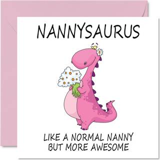 F?dselsdagskort til barnepige - Nannysaurus - Nanny Mothers Day Card fra barnebarn barnebarn Happy Birthday Nanny Nan Dinosaur Birthday Card 57 X