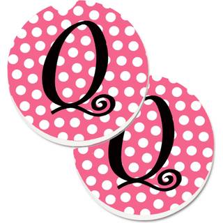 """" Caroline's Treasures Letter Q Monogram - Pink Black Polka Dots Sæt med 2 Cup Holder Car Coasters CJ1001 -QCARC 2.56 multicolor """"