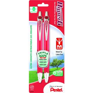 Pentel Hyperg udtr?kkelig gelrullepen 0,7 mm permanent r?d bl?k 2 pakke (KL257BP2B)