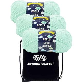 Lion Brand føles som Butta Seagreen 215-172 (3-SKEINS-Samme farvestof) Bundne medium #4 Polyester garn til hækling og strikning med projektpose