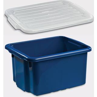 Opbevaringskasse med låg Nordiska Plast Nordic, mørkeblå, 410 x 330 x 225 mm, 23 liter