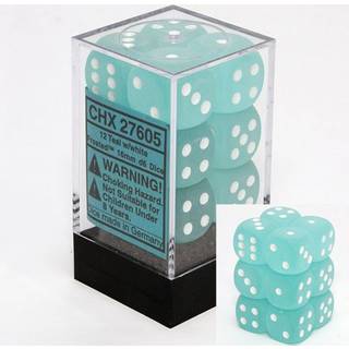 Chessex terning D6 S?t: Frostet teal med hvid - 16 mm seks -sidet matrice (12) Blok af terninger
