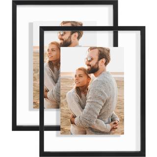 AmericanFlat Aluminium 8x10 Flydende billedramme med knust -resistent glas - S?t med 2 - Brug som 8x10 ramme eller 5x7 billedramme - Signatur flo